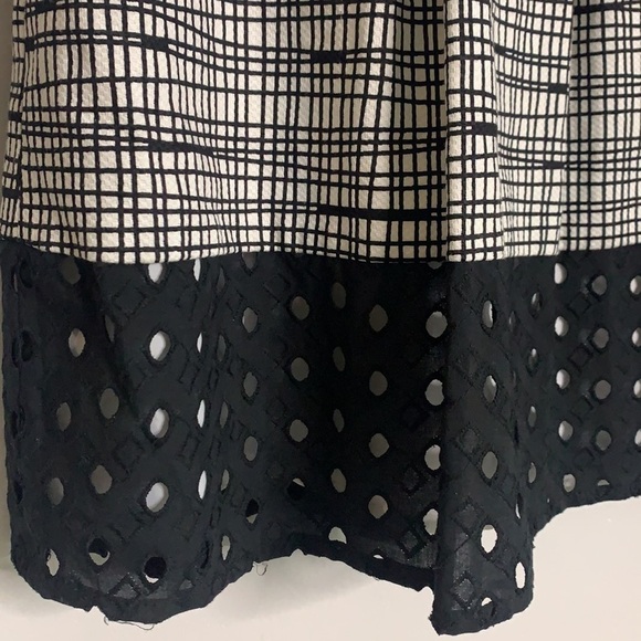 Nine West A Line Art eyelet Addams open back Midi holiday dress 8 black white - Picture 2 of 7